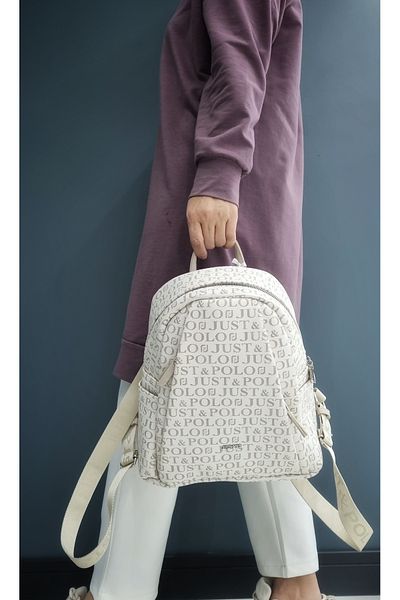 Miami Polo Club Just Polo Women's Black Tan 9 Compartment Embossed Printed Backpack