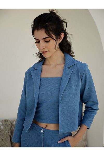 Sanskrutihomes By Styli Textured Jacket with Sleeveless Top and Trouser Co-ords