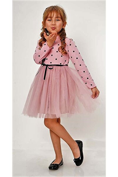 Mnk Baby&Kids Kız Puantiyeli Tütülü Günlük Elbise MNK0416 KOYU PEMBE