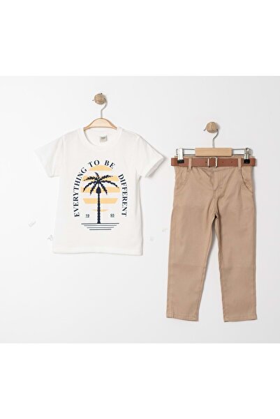 Mnk Baby&Kids Σετ παντελόνι μπλουζάκι και πουκάμισο με στάμπα Palm - MNK4136 BEIGE