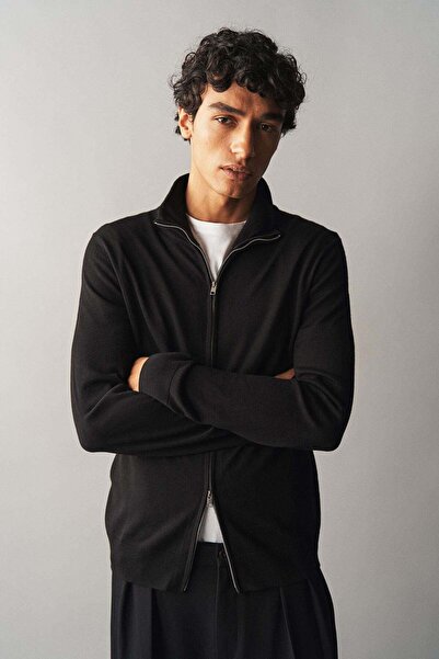 H&M Slim Fit Zip-through Merino Wool Cardigan