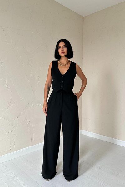COTTONLAB Black Classy Jacket, Vest and Pants Suit