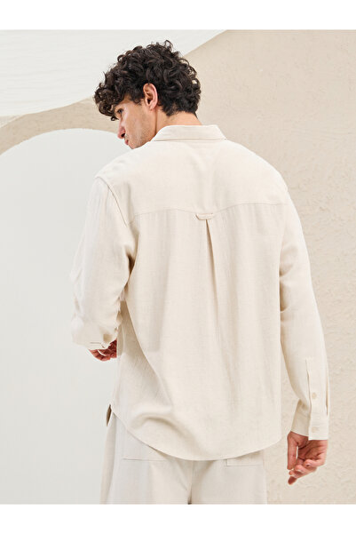 Styli Regular Fit Linen Blend Shirt with Contrast Stitch Detail