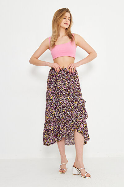 brako tekstil Floral Patterned Feminin Midi Skirt Gabardine Outfit