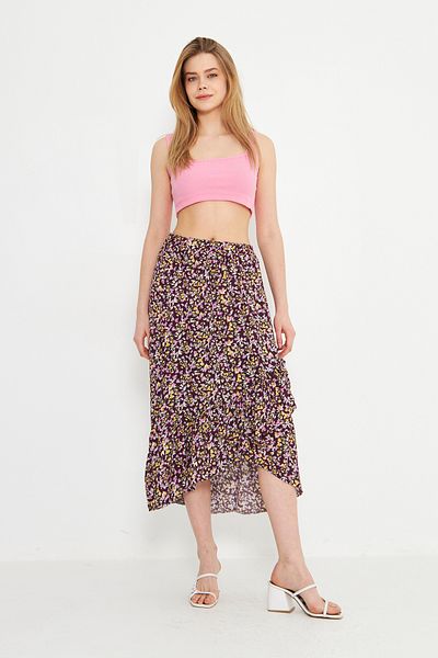 brako tekstil Floral Patterned Feminin Midi Skirt Gabardine Outfit