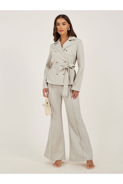 Causey By Styli Long Sleeve Double-Breasted Blazer Jacket with Wide Leg Pants Co-Ords
