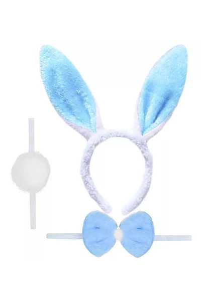 nuit dose Rabbit Costume Set Crown Bow Tie Pompom Tail Blue