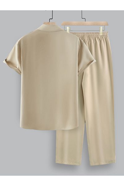 Take Two By Styli Solid Spread Collar Short Sleeve Shirt and Trousers Co-Ords