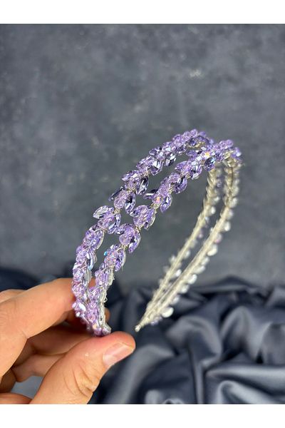 Hayalperest boncuk Double Row Stone Lea Bridal Crown and Hair Accessory