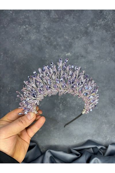 Hayalperest boncuk Maria Intensely Embroidered Crystal Bridal Henna Crown Hair Accessory