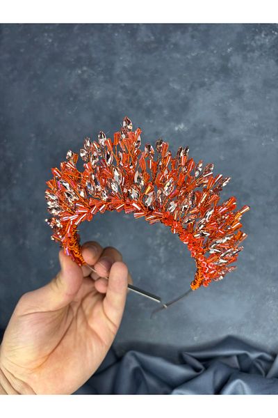 Hayalperest boncuk Maria Intensely Embroidered Crystal Bridal and Henna Crown Hair Accessory