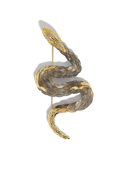 ALEXIS BITTAR Yılan Lucite Broş, 14 Ayar Altın Kaplama Pirinç