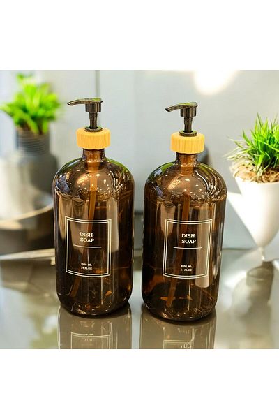 Onedekor Δοχείο υγρού σαπουνιού Louvre 2-pack Glass Dish Soap - 1000 ml + 1000 ml