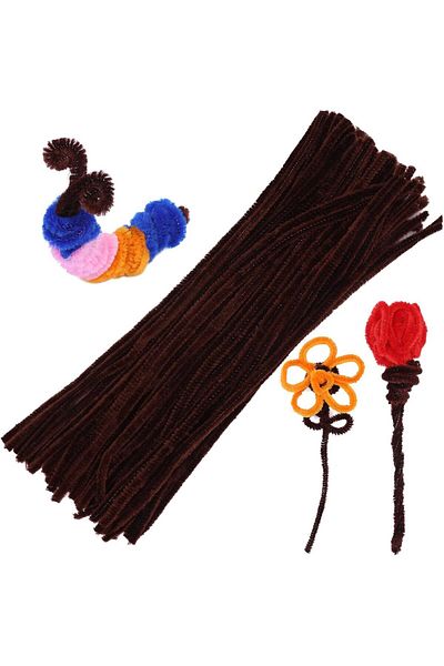 Dünya Magnet 25 Pieces - Brown Colored Chenille, Educational Chenille Set, Feather Wire, 30 Cm, Plush Wire
