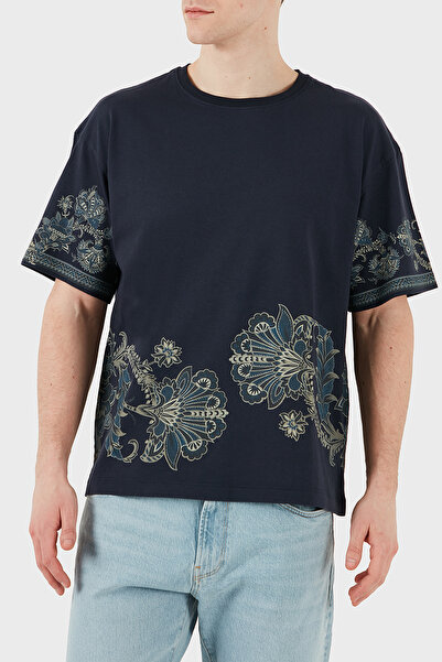 ETRO Desenli % 100 Pamuk Regular Fit Bisiklet Yaka T Shirt Erkek T SHİRT MRMA...