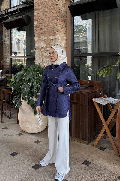 Melike Tatar المرأة الخصر مربوطة زر الجاكار مفصلة قبعة خندق
