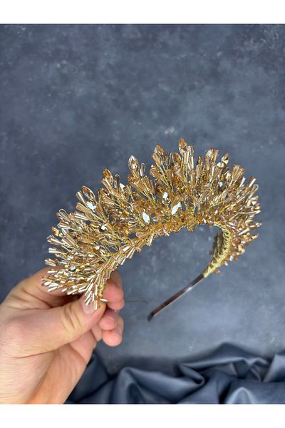 Hayalperest boncuk Maria Intensely Embroidered Crystal Bridal and Henna Crown Hair Accessory