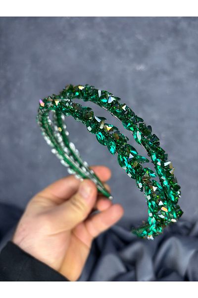 Hayalperest boncuk Double Row Stone Lea Bridal Crown and Hair Accessory