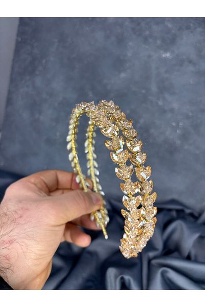 Hayalperest boncuk Double Row Stone Lea Bridal Crown and Hair Accessory