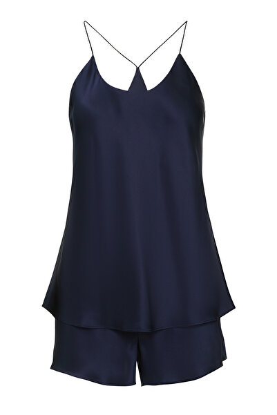 Olivia von Halle Şık İpek Saten Pijama Takımı - Lacivert