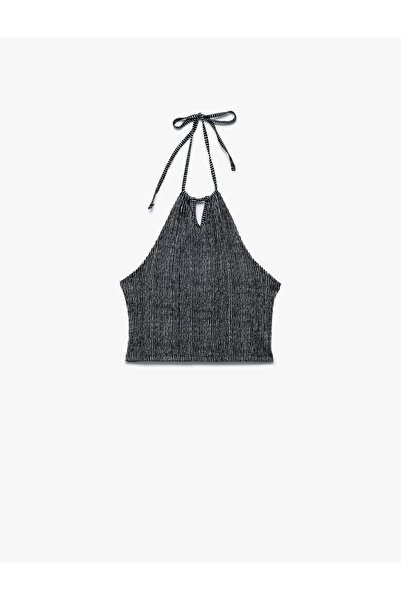 Koton Striped Wrap Tie Collar Window Detailed Sleeveless Crop Top