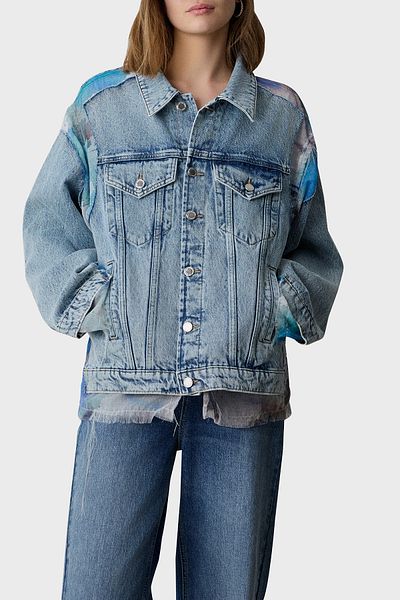 BSB 100% Cotton Regular Fit Straight Collar Fabric Detailed Denim Jacket Jeans Jacket 053