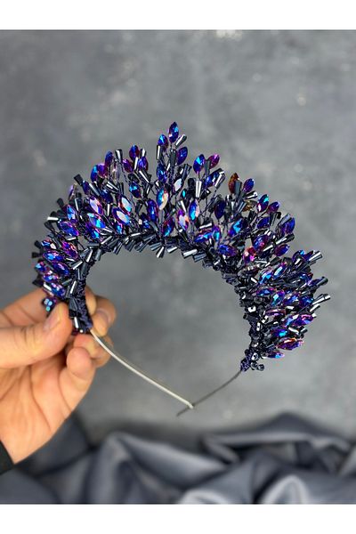 Hayalperest boncuk Maria Intensely Embroidered Crystal Bridal and Henna Crown Hair Accessory