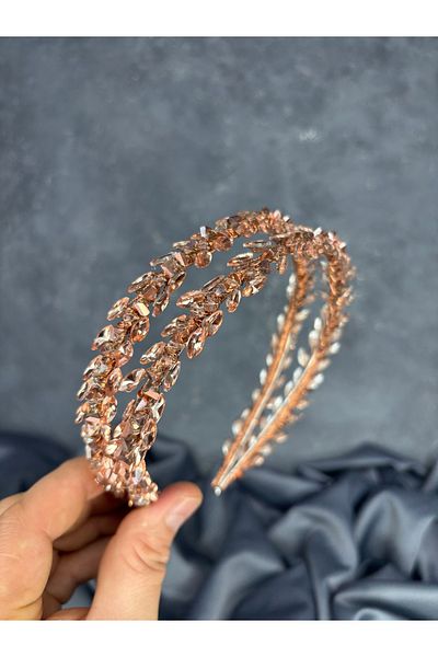 Hayalperest boncuk تاج الزفاف وملحقات الشعر من حجر ليا بصف مزدوج