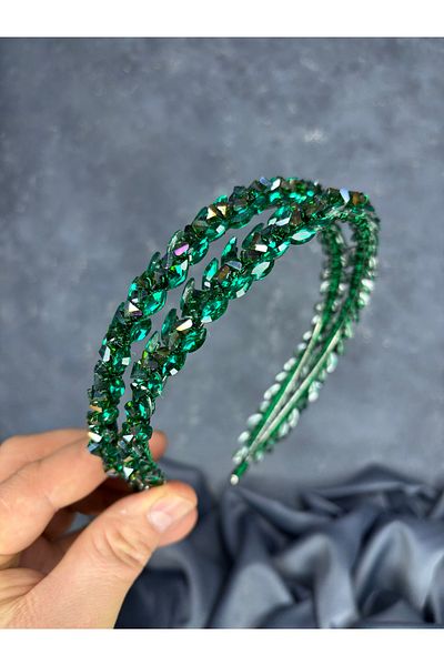 Hayalperest boncuk Double Row Stone Lea Bridal Crown and Hair Accessory