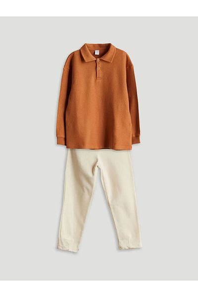 LC Waikiki LCW Kids Brown Basic Boys' T-Shirt and Pants 2 pcs
