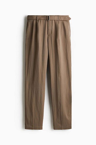H&M Regular Fit Belted Twill Trousers