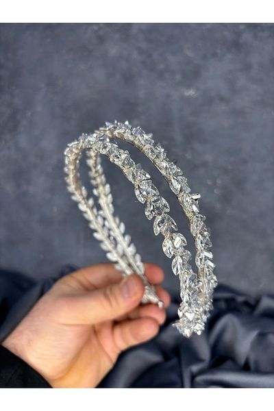 Hayalperest boncuk Double Row Stone Lea Bridal Crown and Hair Accessory