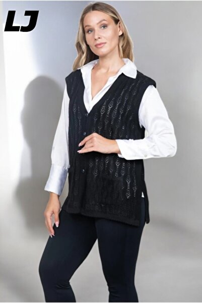 LAJESTE Women's Middle Age and Above Knitwear Knitted Buttoned Dark Khaki Mother's Vest