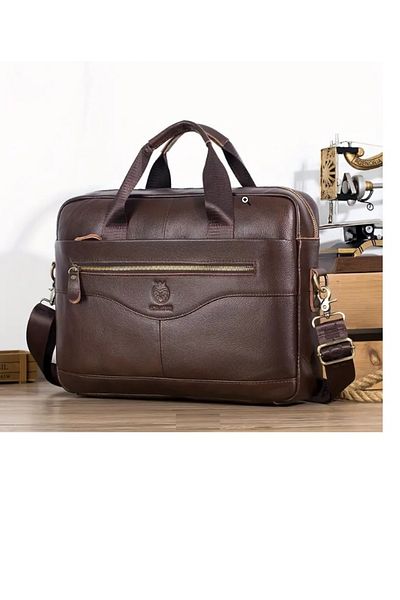 Schlagwerk Genuine Leather Business Shoulder Bag for Men, Business Travel Bag for Laptop up to 16 Inch