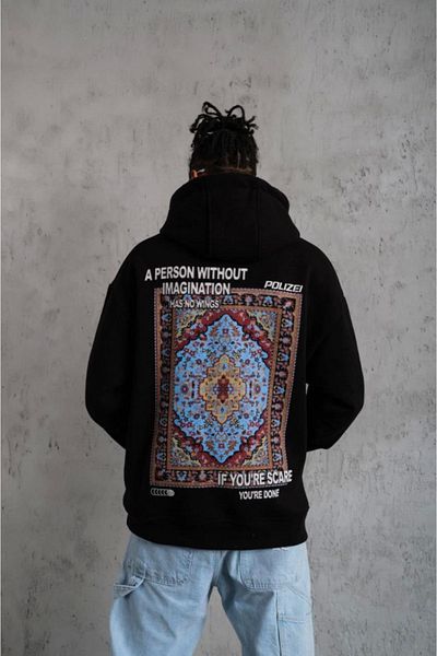 Modayakamoz Jachetă neagră pentru bărbați cu glugă cu model Kilim