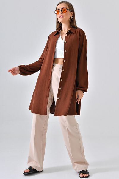 Saade Brown Wooden Buttoned Tunic