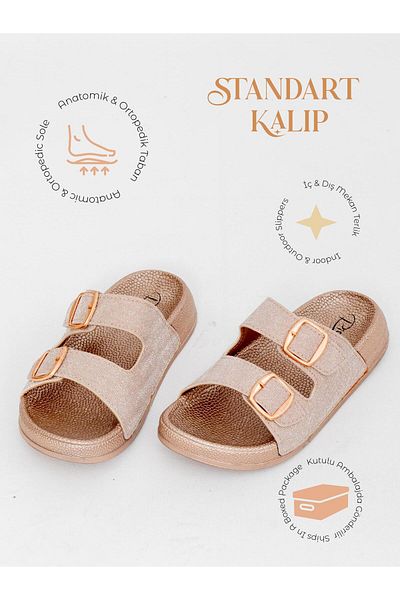 MİNAHOBİ Soft Sole Double Buckle Casual Slippers