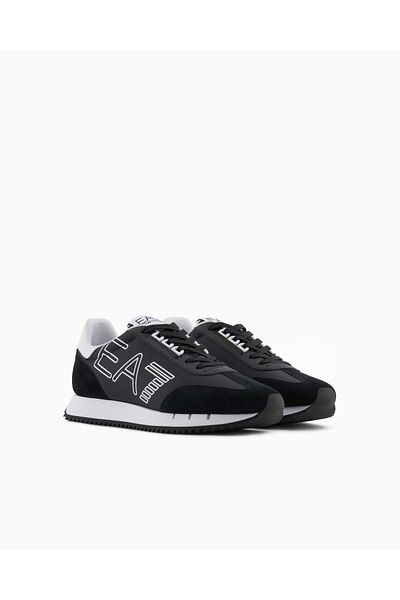 EA7 Unisex Denim Sneaker - Brand Logo, Comfortable Sole, Black-White