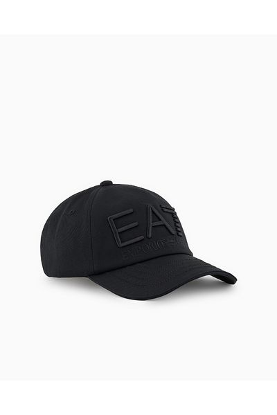 EA7 Unisex Large Ea7 Black Sports Hat with Cotton Embossed Logo and Distinctive Buckle