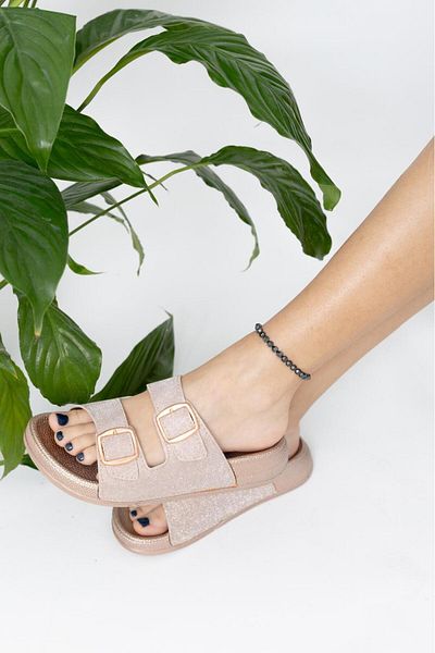 MİNAHOBİ Soft Sole Double Buckle Casual Slippers