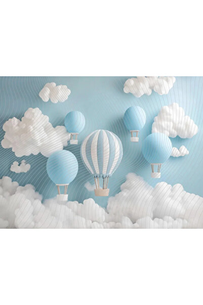 Minimalisfy Gökyüzünde Uçuş: 200x150cm Mavi Balonlar ve Bulutlar, Stüdyo Fonu