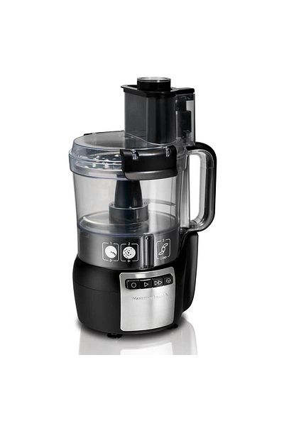 Hamilton Beach 10-Cup Stack & Snap Food Processor 450W att with Big Mouth, Black & Stainless