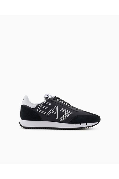 EA7 Unisex Denim Sneaker - Brand Logo, Comfortable Sole, Black-White