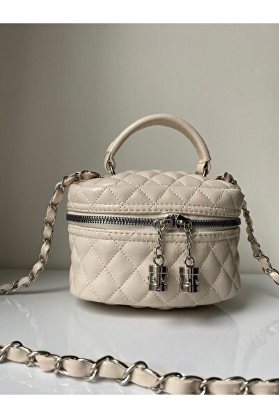 RBH Rofo Boutique Shiny Mini Box Řetízkový popruh Zapínání na zip Dámská kabelka do ruky a přes rameno Luna Béžová