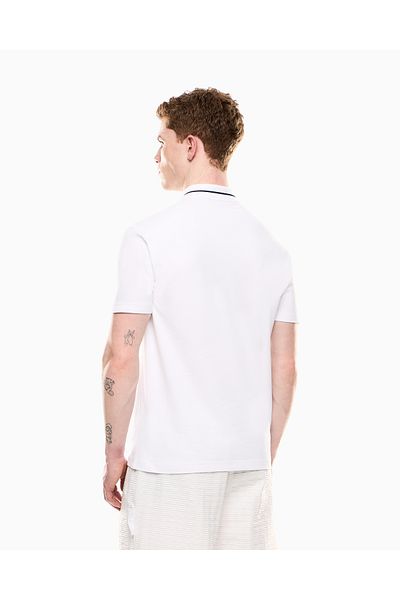 EA7 Men's Regular Fit Cotton Pique Fabric Collar Pattern White Polo Neck T-Shirt with Ea7 Logo