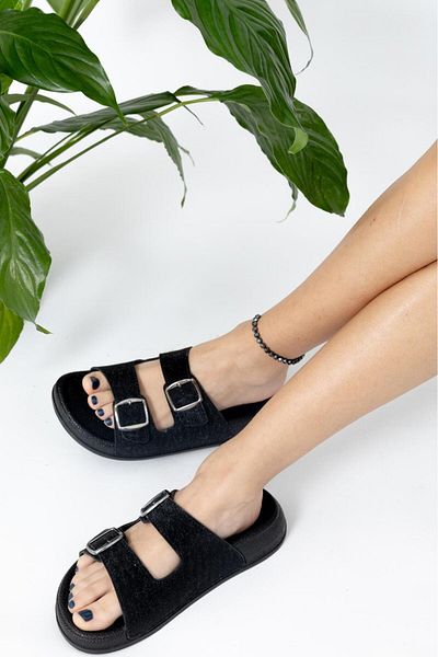 MİNAHOBİ Soft Sole Double Buckle Casual Slippers