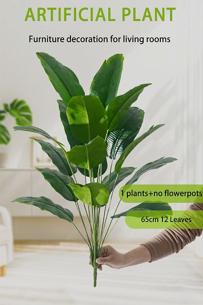 Choice 65cm Artificial Palm Tree 12 Leaves Plastic Monstera Banana Plant Home Decor No Pot Included