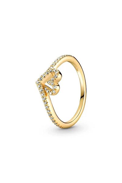 Miniso 9 sapphire 2024 New Gold Plated Ring with Zircon Sparkling Princess Wishbone Heart Shaped Women's Or