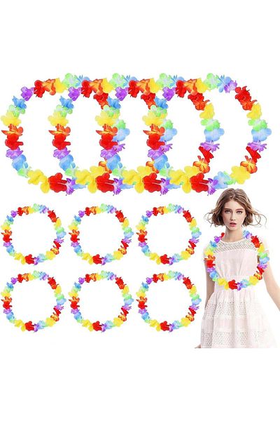 Skygo Hawaiian Floral Neck Necklace - Colorful Tropical Party Leisi 12 Pcs