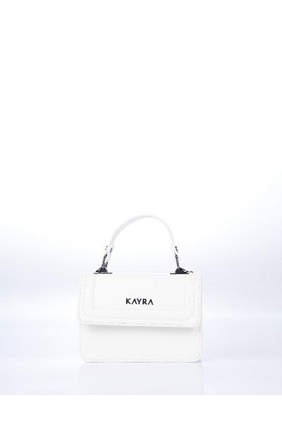 Kayra Mini geantă de mână din piele artificială albă optică